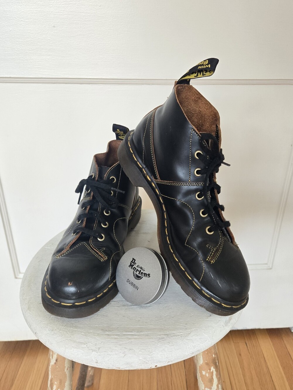 Dr Martens Church Vintage Leather 5 Eye Monkey Boots Womens 9 With Dubbin Wax